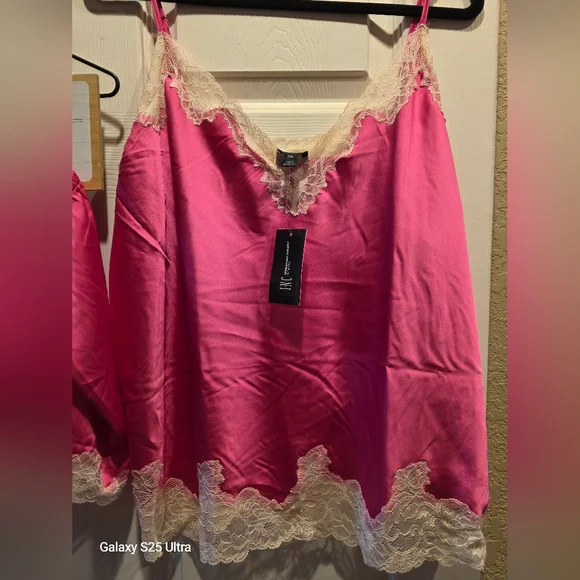 INC International Concepts Fuchsia Satin Lace Pajama Set - Picture 4 of 4